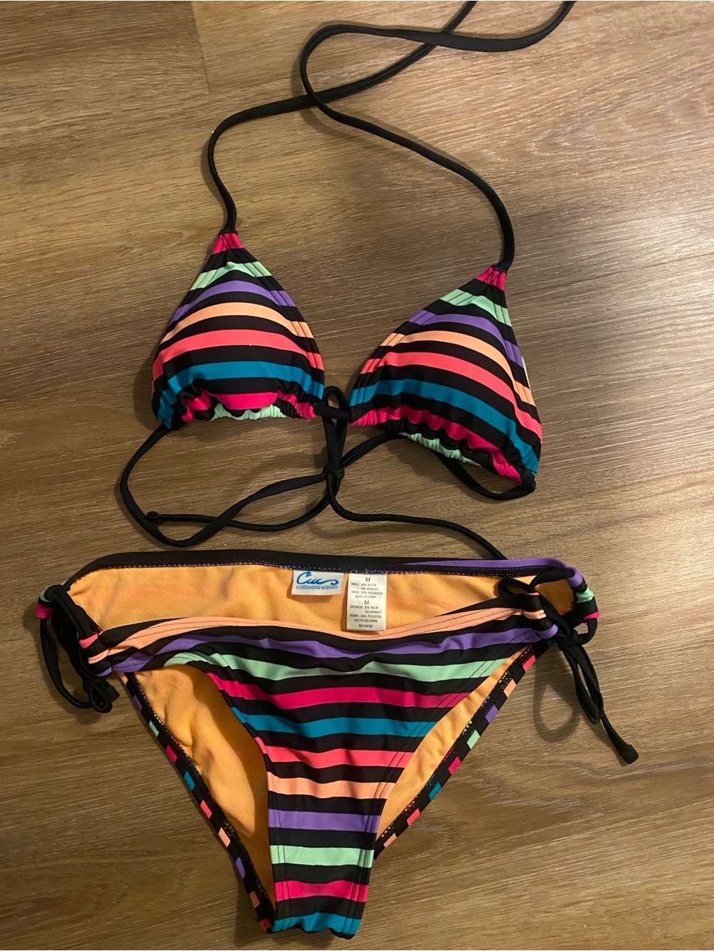 California Waves Multicolor Striped Triangle Bikini - Black Trim